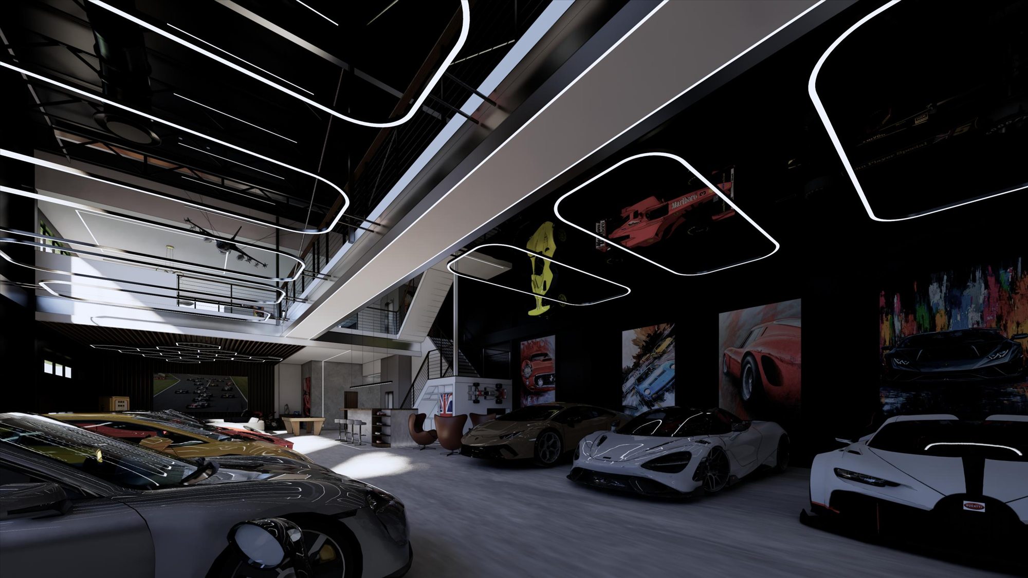 The collection hall with cars on the floor